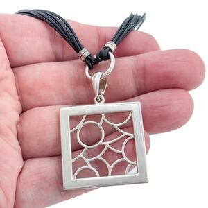 Vintage Sterling Silver 925 Openwork Square Pendant Necklace 16"